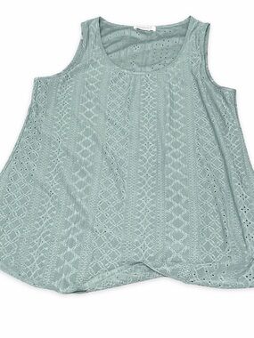 Eyelet Crochet Sleeveless Tank Top - Sage Green